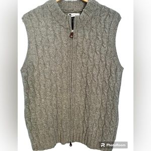 Vintage Bachrach Grey Lambswool Cable Knit Full Zip Cardigan Sweater Size L